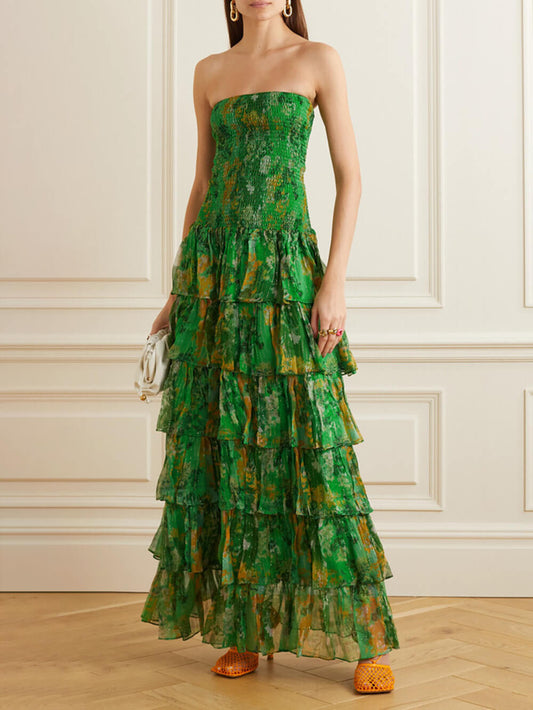 Strapless Layered Bandeau Floral Print Dress