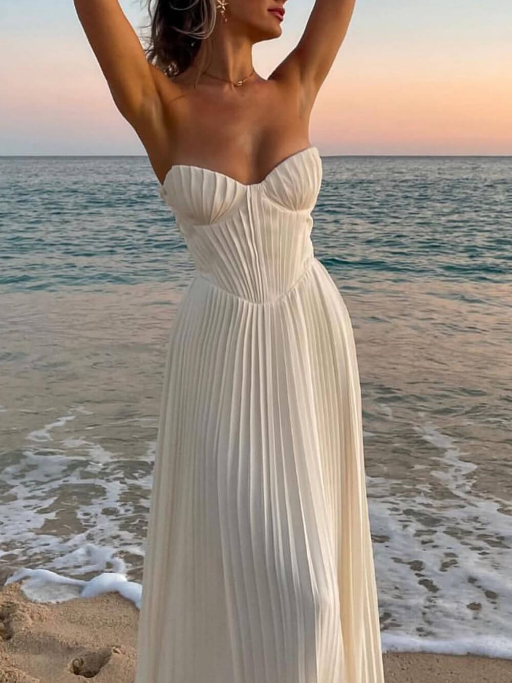 Pleated Strapless Maxi Dress