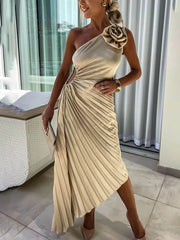 Asymmetric Ruched Hollow Evening Dress