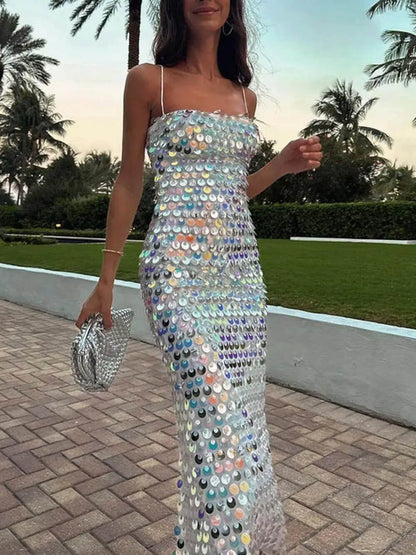 Sequin Versatile Irregular Hem Midi Dress