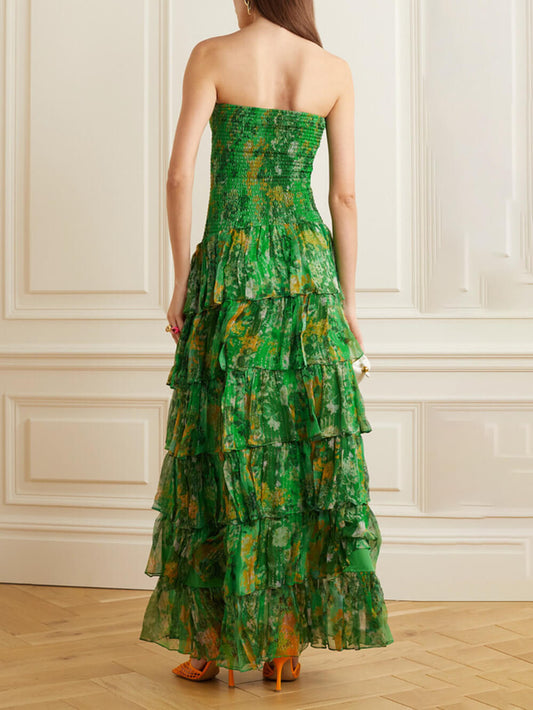 Strapless Layered Bandeau Floral Print Dress