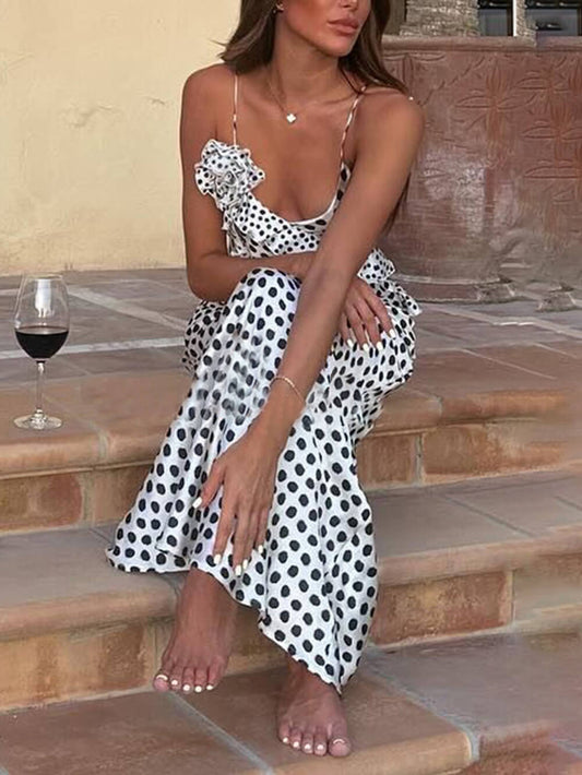 Fitted Polka Dot Layered V-Neck Sleeveless Cami Dress