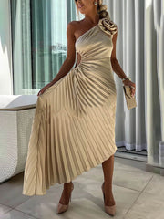Asymmetric Ruched Hollow Evening Dress