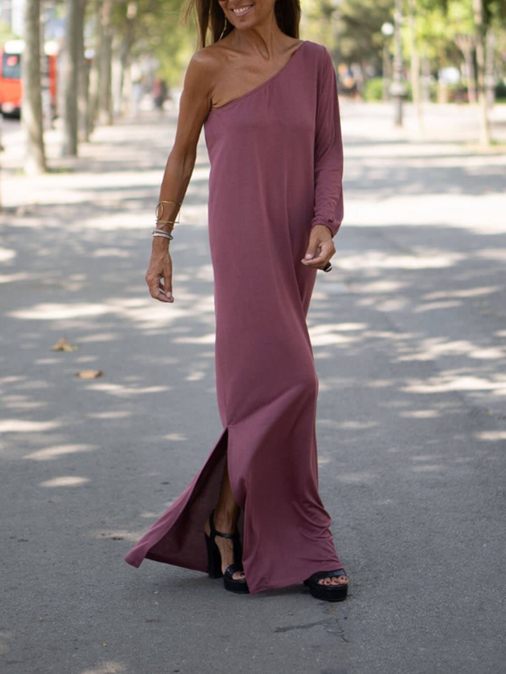 One Shoulder Side Statement Maxi Dress