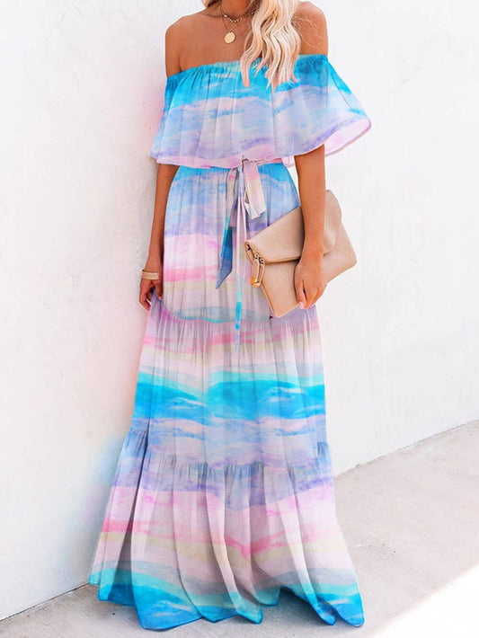 Strapless Floral Off-shoulder Flared Dress