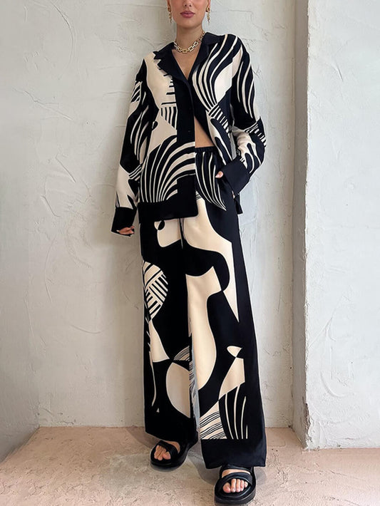 Graffiti Print Wide Leg Pants Set