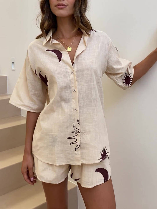 Printed Short Sleeve Shirt Set
