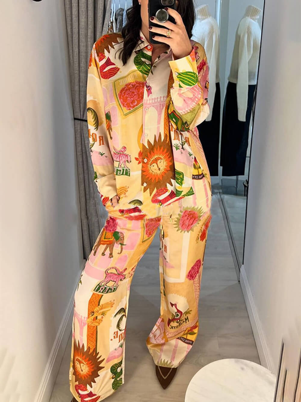 Printed Shirt and Loose Pants Set