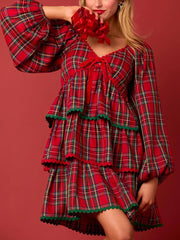 Christmas Plaid Layered Long Sleeve Dress