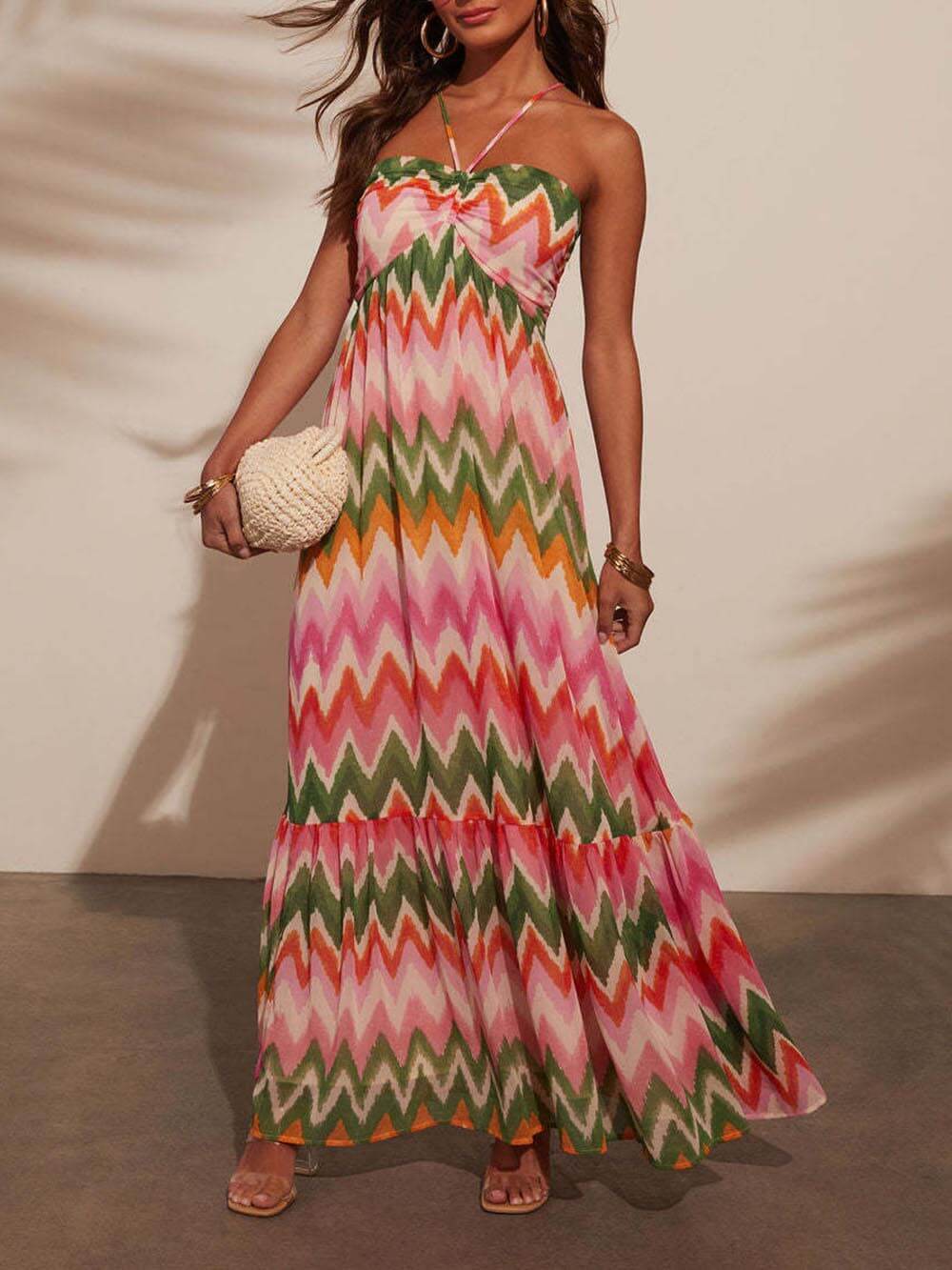 Color-Blocked Sexy Cami Flared Dress
