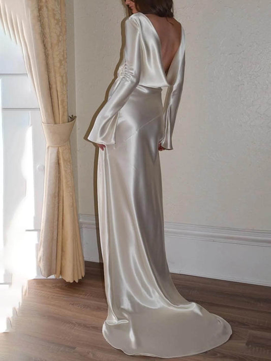 Backless Round Neck Mermaid Maxi Dress