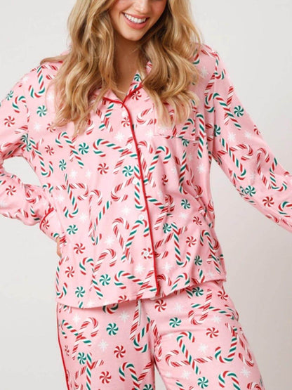 Santa Snowflake Print Pajama Set