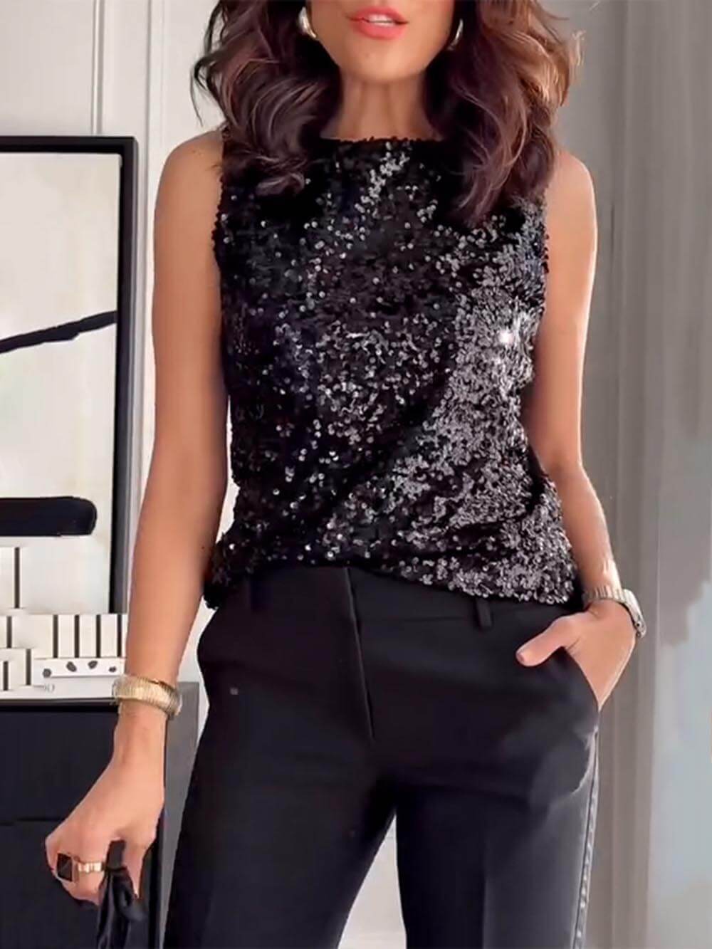 Sequin Sleeveless Tank Top