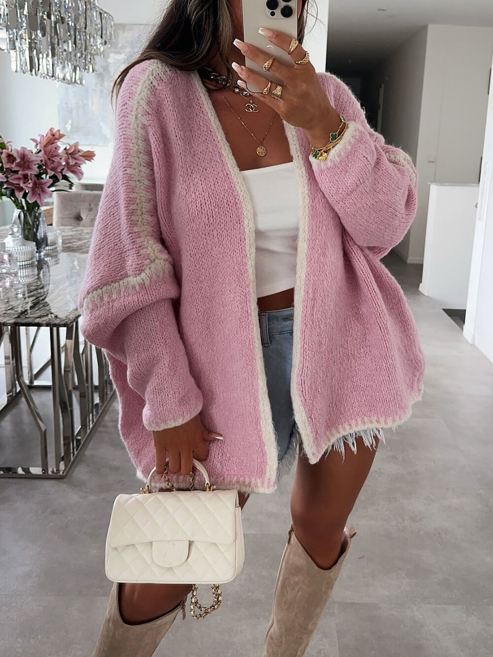 Thick-Knit Loose Wool-Effect Cardigan