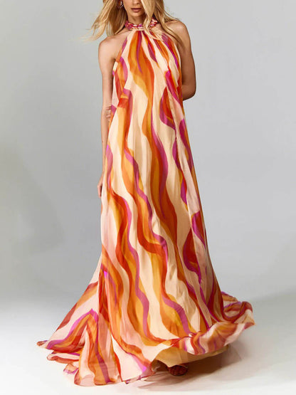 Floral Halter Backless Dress