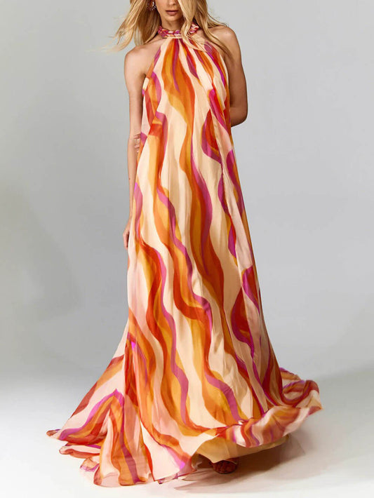 Floral Halter Backless Dress