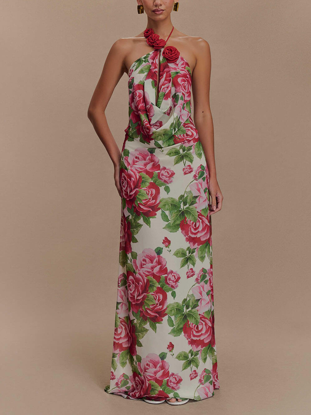 3D Flower Off-Shoulder Floral Maxi Dress