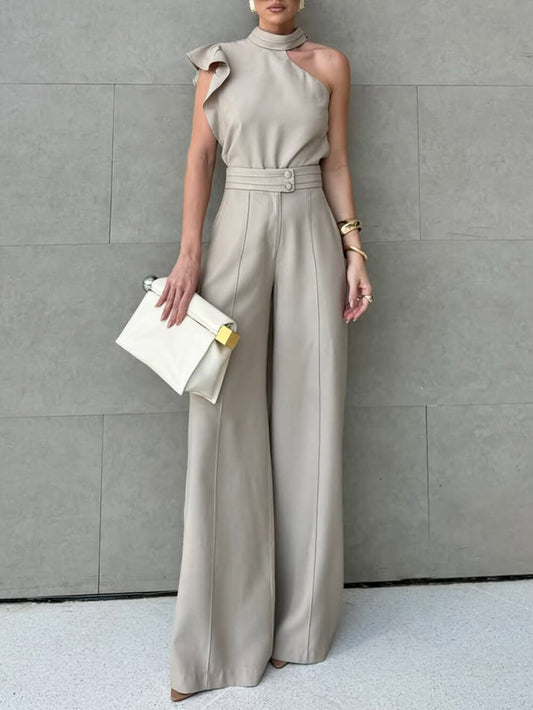 Ruffle Halter Top & Straight Pants Set