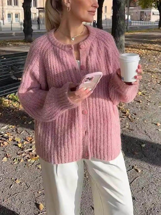 Solid Color Loose Knit Cardigan