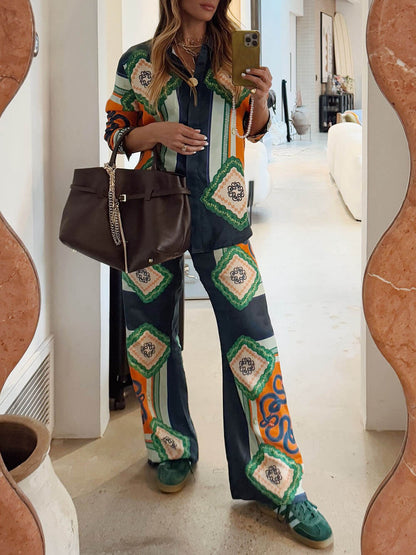 Coral Print Button Down Blouse