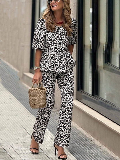 Casual Leopard Print Two-piece Set