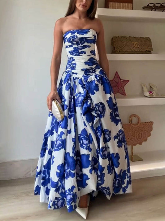 Chic Casual Elegant Waist-Tied Strapless High-Waist Ruched Dress
