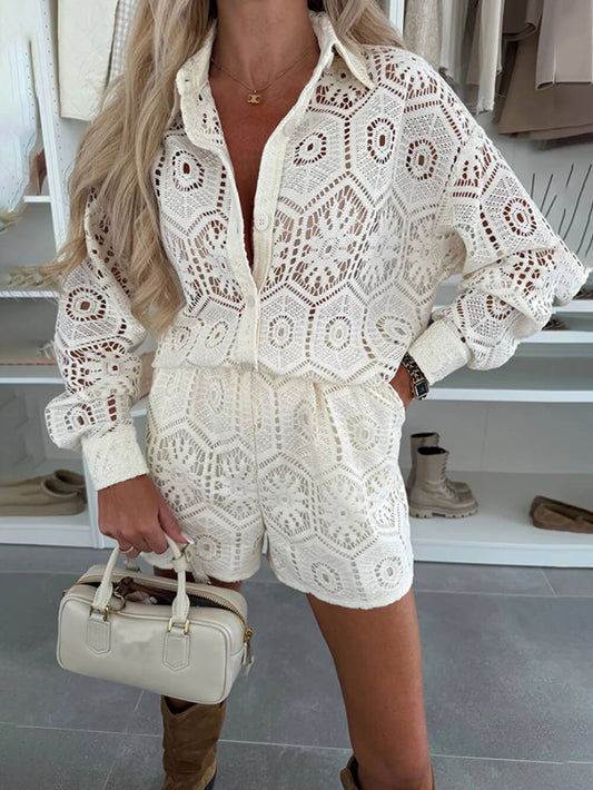 Casual Lace Shorts & Shirt Set