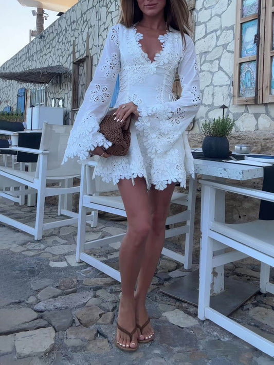 Lace Trimmed Fitted Hem Mini Dress