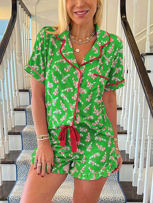 Candy Cane Ruffle Pajama Set