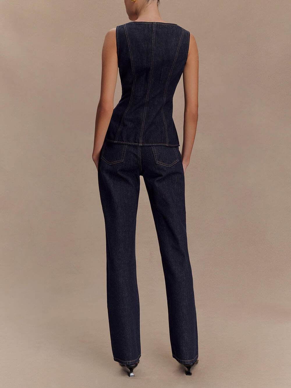 Sleeveless Button Denim Vest Top