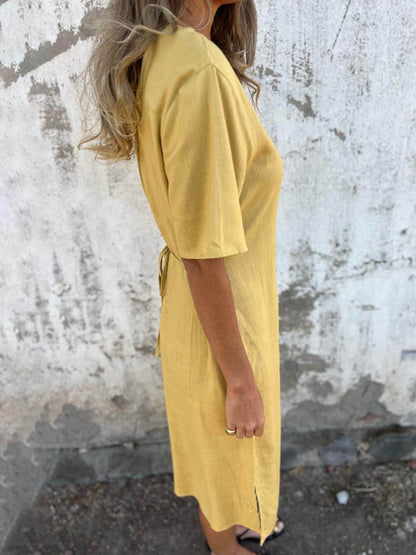 Bohemian Print Linen Loose Fit Midi Dress