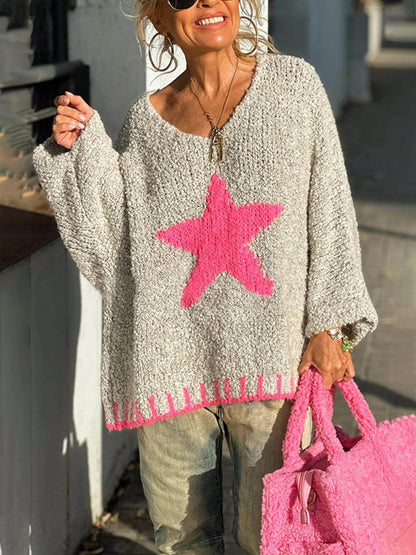 Star Pattern Colorblock Sweater