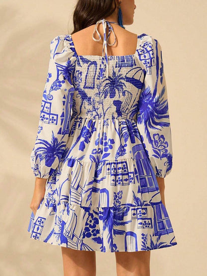Lantern Sleeve Tie Back Dress