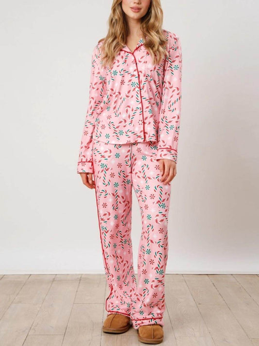 Santa Snowflake Print Pajama Set