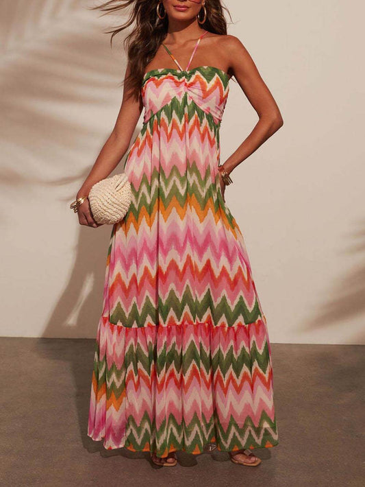 Color-Blocked Sexy Cami Flared Dress