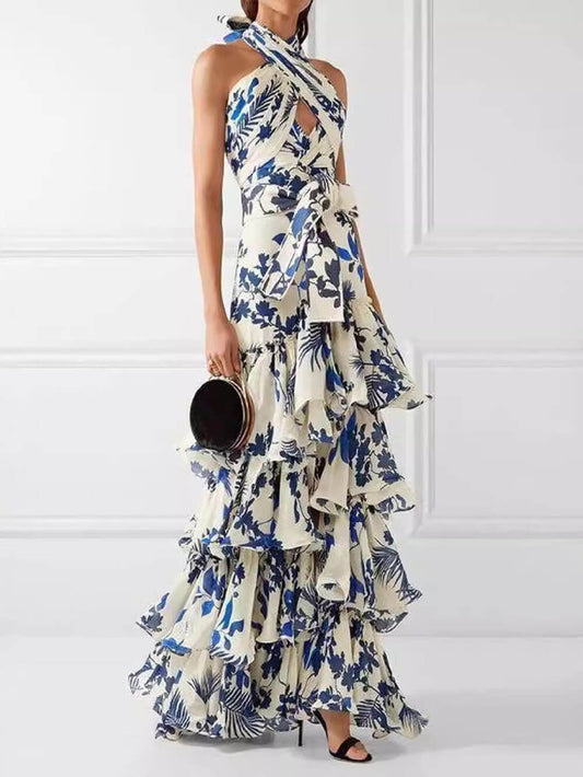 Tie-Back Flared Floral Dress