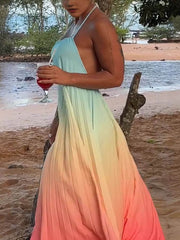 Backless Halter Tie-Dye Loose Fit Fashionable Dress