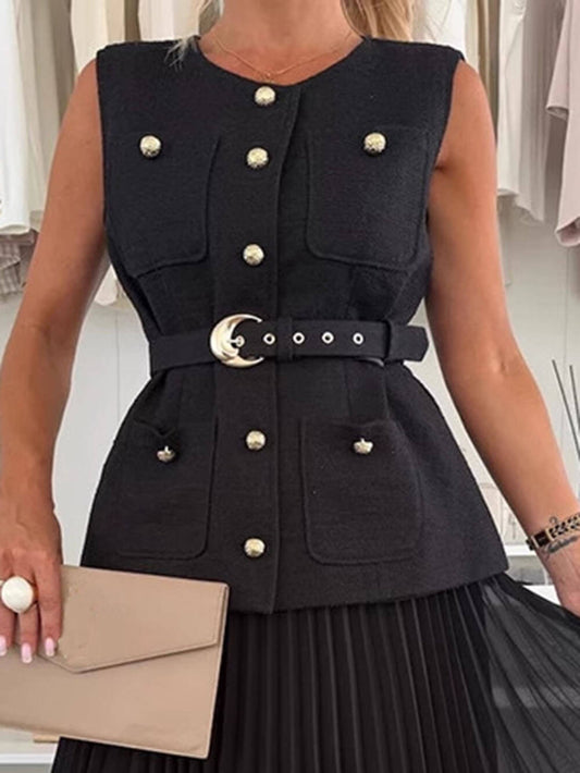 Sleeveless Tweed Vest Top