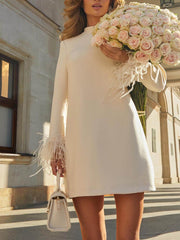 Round Neck Feather-Trimmed Dress