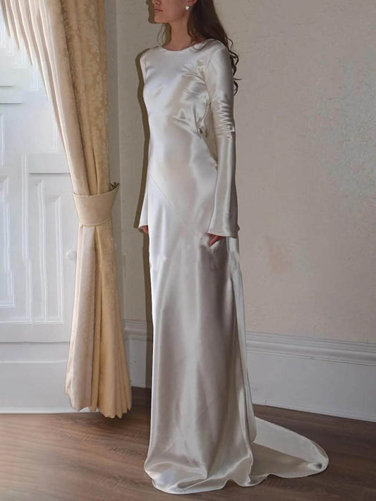 Backless Round Neck Mermaid Maxi Dress