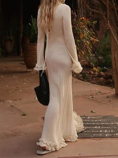 Ruched Backless Long Sleeve Dress