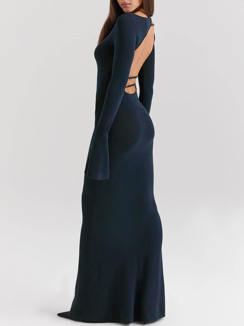 Elegant Midnight Blue Backless Fitted Dress