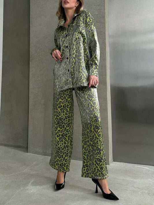 Elastic Waist Leopard Pants Set