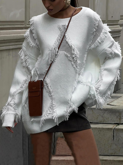 Loose Fit Tassel Hollow Sweater