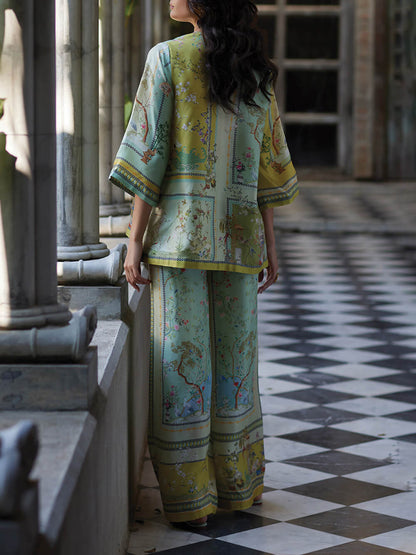 Digital Print Wide Leg Pants