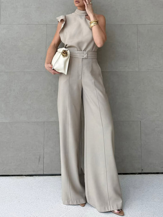 Ruffle Halter Top & Straight Pants Set