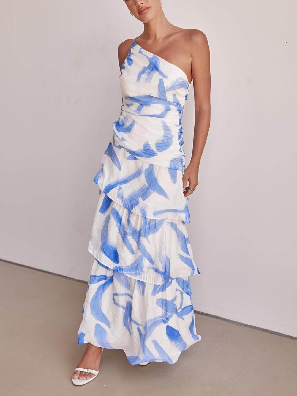 Elegant One-Shoulder Cami Floral Dress