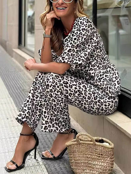 Casual Leopard Print Two-piece Set