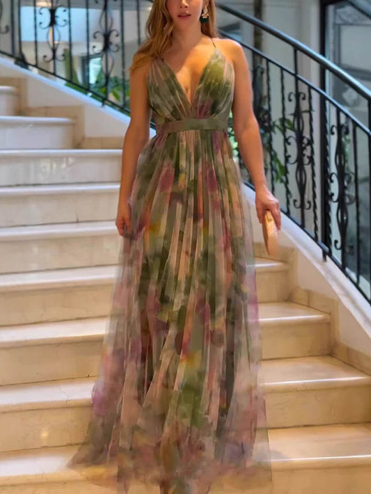 Mesh Floral Cami Resort Casual Flared Dress
