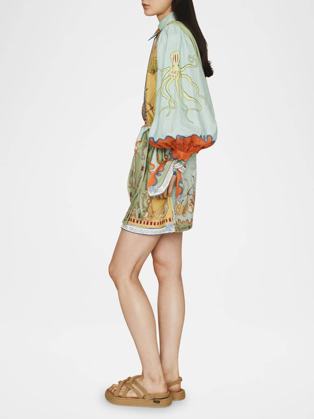 Fashionable Casual Unique Pattern Printed Linen Dress